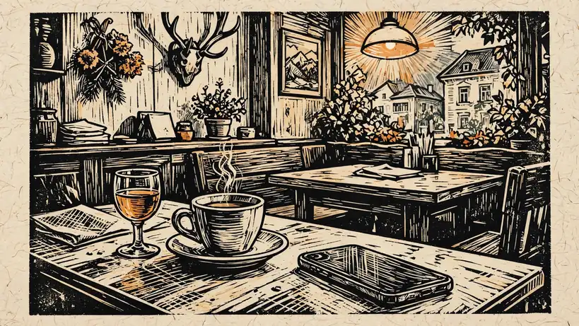 Smartphone und Espresso auf einem Tisch in einem Wiener Café
